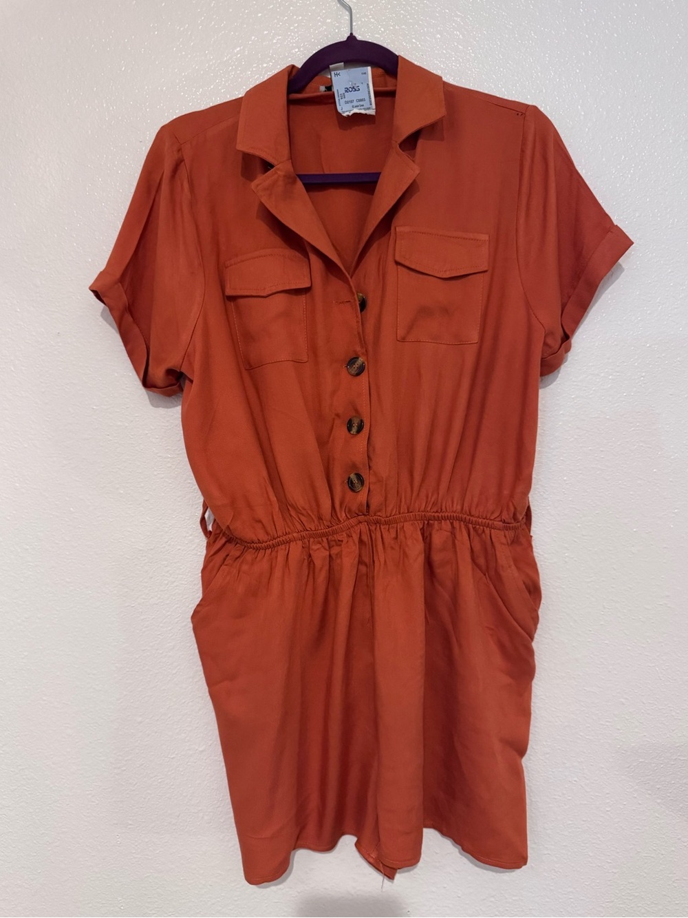 J for Justify Rust-Orange Short-Sleeve Utility Romper